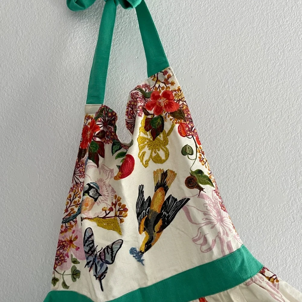 Anthropologie Nathalie Lete Embroidered Apron Woodland Animals Owl Mushrooms - Picture 5 of 10